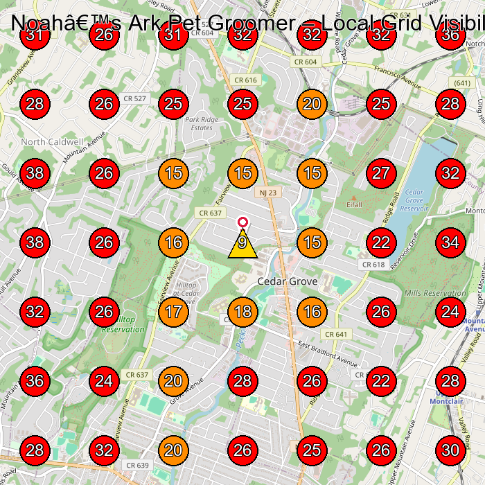 Noahâ€™s Ark Pet Groomer GeoGrid visibility map for Pet Groomer in Upper Montclair